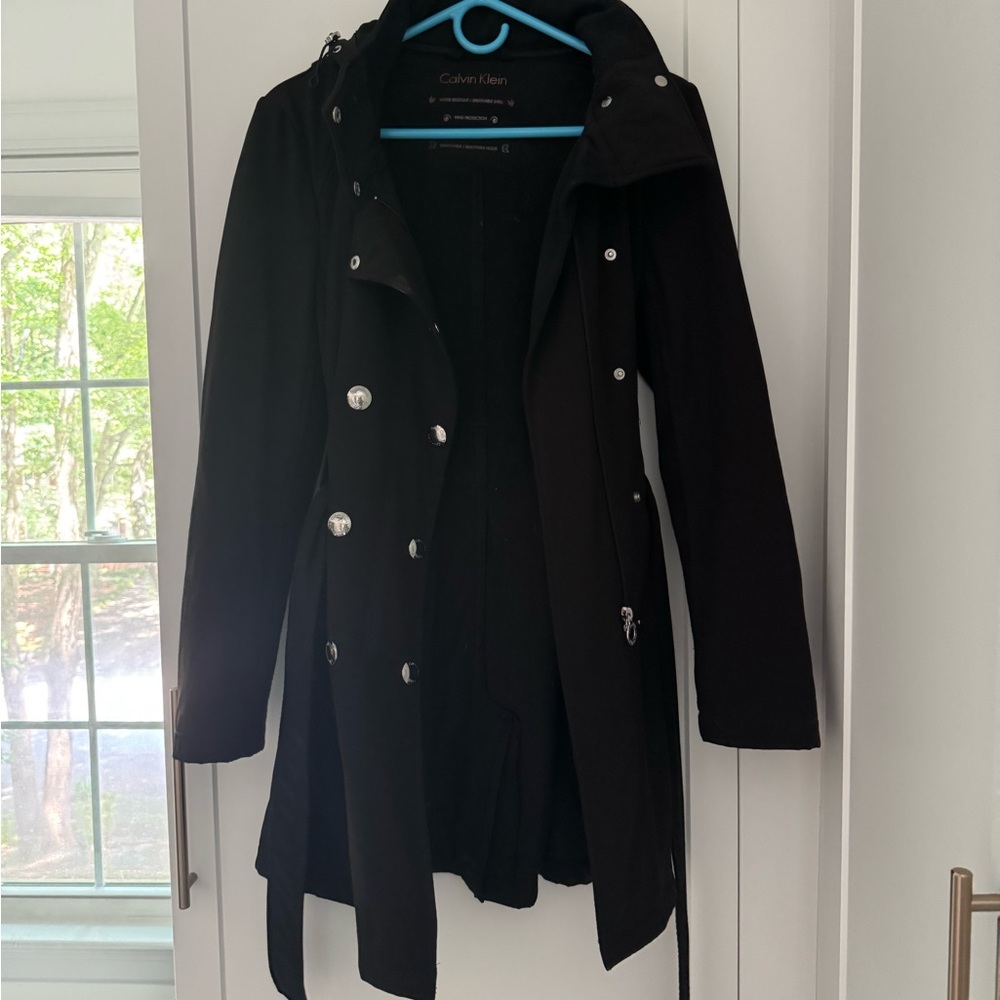 Calvin Klein Black Trench Coat with Belted Waist